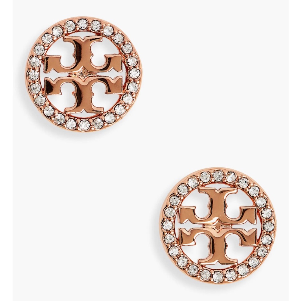 Tory Burch Rose Gold Icon Pavé Circle Stud Earrings